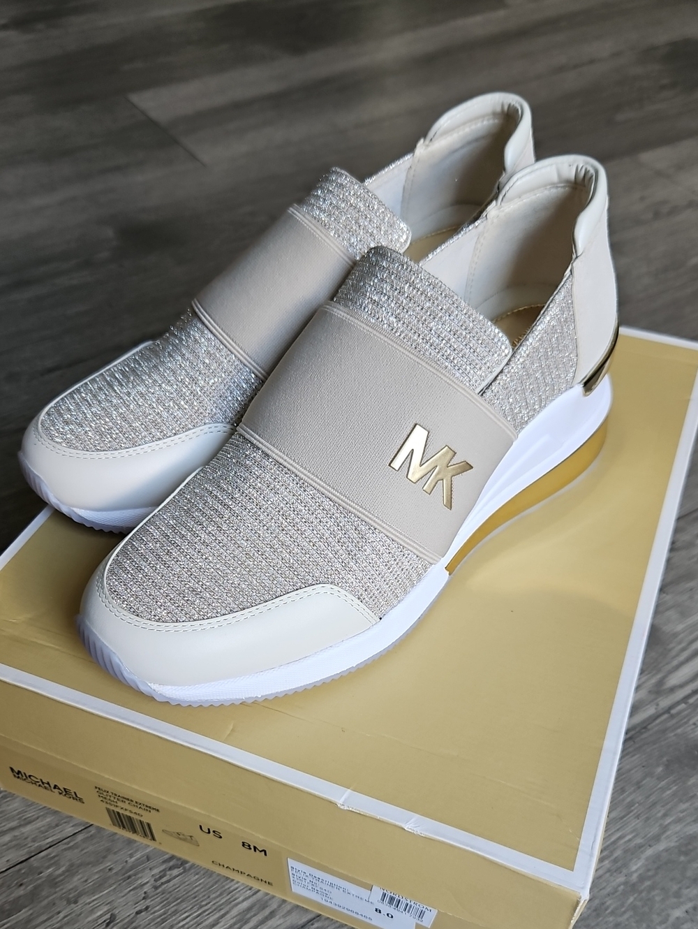 Michael Kors Felix Trainer Extreme Glitter Chain Mesh Slip-On Sneakers Champagne